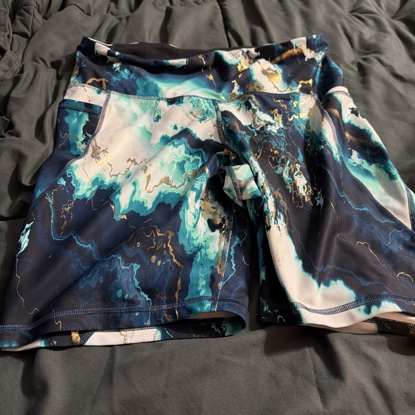 Old Navy Metallic Blue Biker Shorts Power Soft Women’s Size XL-image