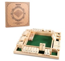 Shut The Box Family Game 1-4 Players Wooden Dice Number Board Family Game