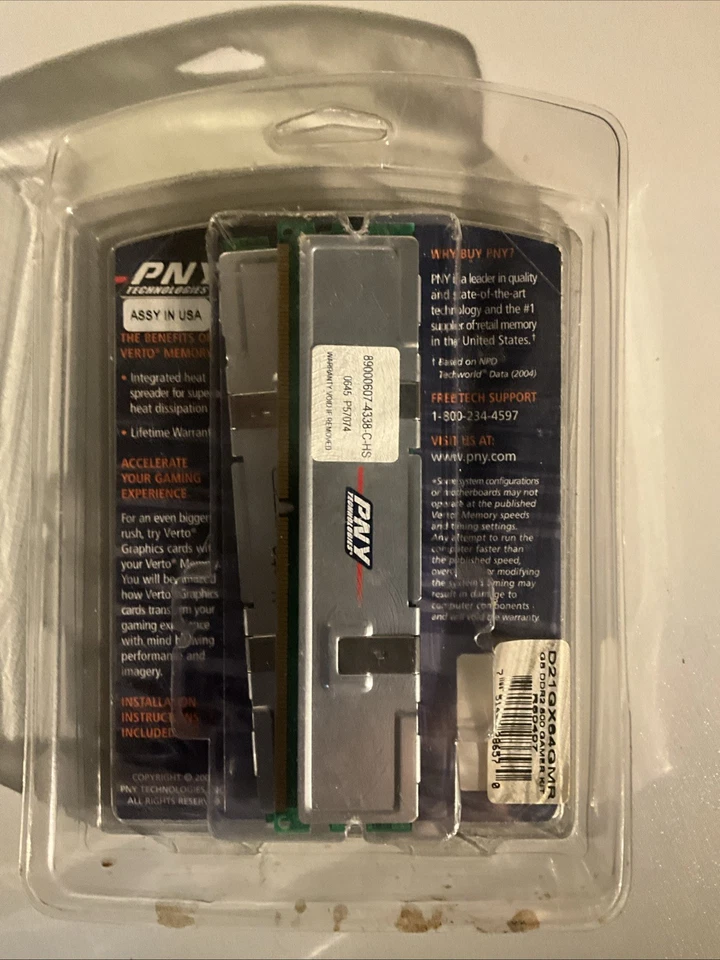 PNY PC2-6400 DDR2 (2 x 512 MB) 1 GB Kit Verto Memory MSRP 129.99 Extreme Gaming - Image 2 of 2