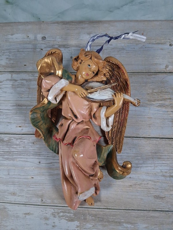 Vintage SIMONETTI Depose Winged Angel Playing Lute Made in Italy 6.5" Ornament
