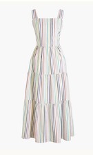 J. Crew Factory Tiered Maxi Dress Rainbow Stripe Cotton Poplin Size 12