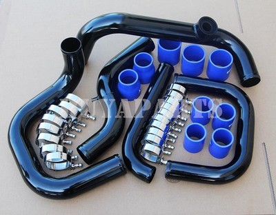 Black SSQV Flange Pipe Bolt On Piping Kit Blue Coupler For Integra 1994-2001 DC2
