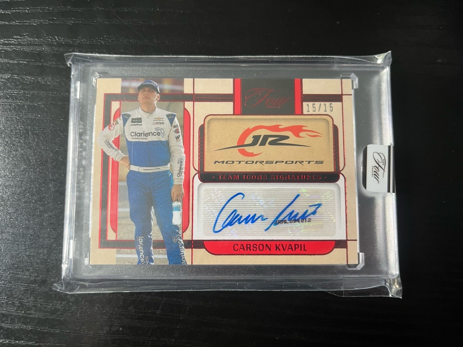 Carson Kvapil 2026 Panini Turn Four Racing Team Icons Signatures Red Auto 15/15