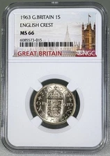 1963 1S GREAT BRITAIN SHILLING NGC MS66 ENGLISH CREST ...SCARCE GRADE POP ONLY 4