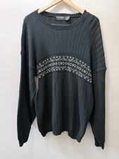 Vintage Scandia Nordic Fair Isle Chunky Knit Dark Green Grandpa Sweater USA L