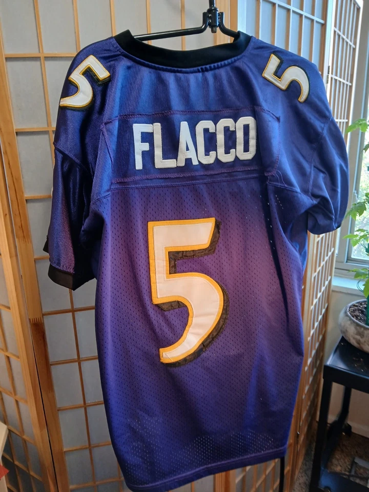 Rebok NFL Joe Flacco 球衣 50 码巴尔的摩乌鸦队条纹/黑色和紫色 #5  — 第 2/4 张图片