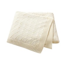 mimixiong Coperta per Bambini in Maglia di Cotone Morbida all'uncinetto 100x80 Centimetri, Crema
