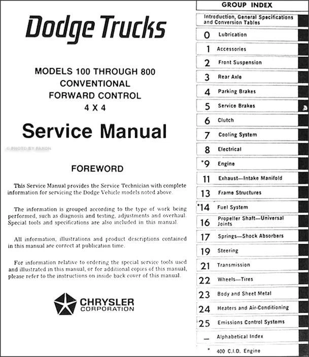 Dodge Truck 1975 1976 USB manual de taller camioneta D100-D800 W100-W300 Power Wagon Foto 3 de 3