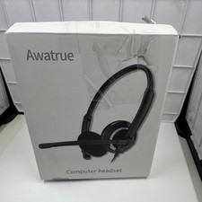 Computer Headset Black Boom Mic Mute Button Volume 3.5mm Headband