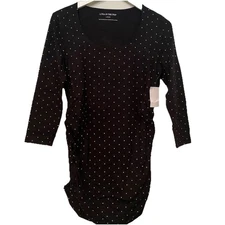 A Pea in the Pod Maternity 3/4 Sleeve Top Polka‎ Dot Black White Large