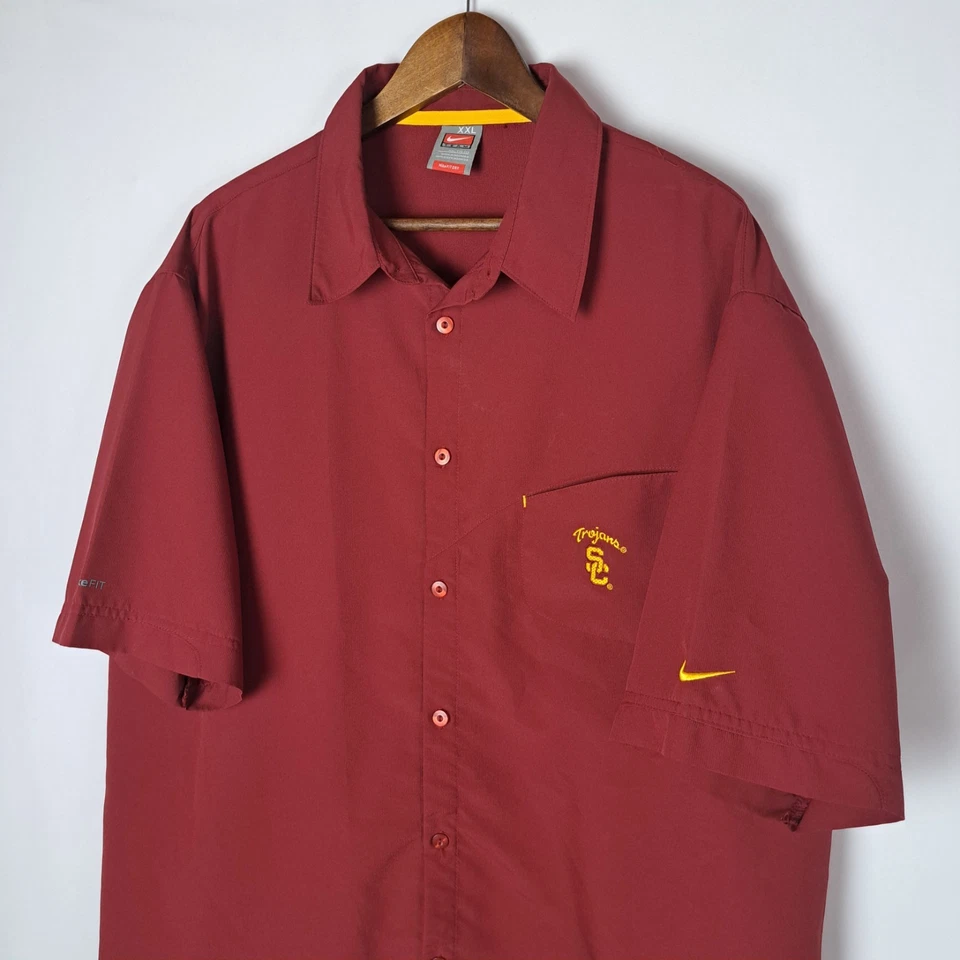 Nike Team USC Trojans Shirt Mens 2XL XXL Red Button Up S/S NCAA Football NikeFit - Image 4 of 4