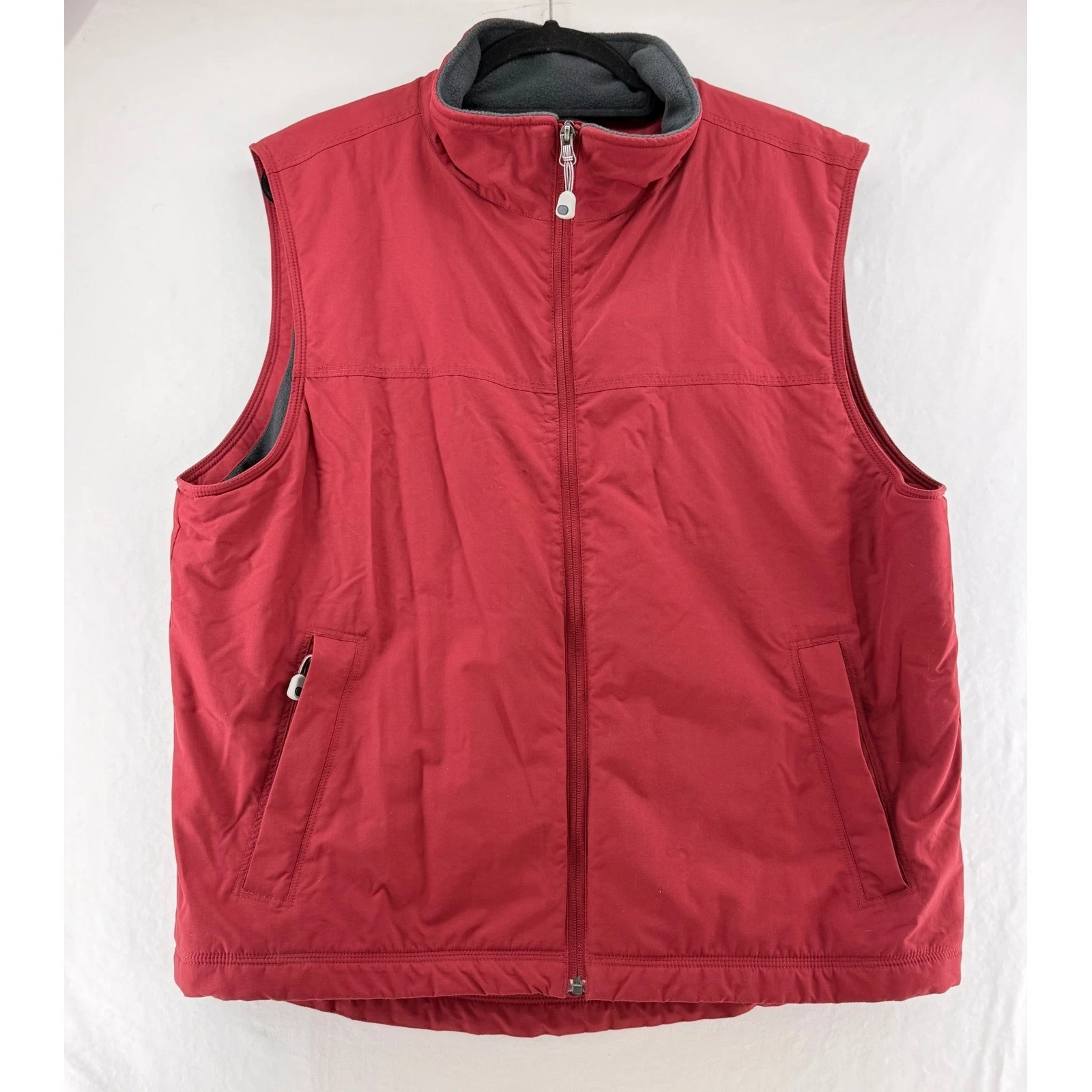 LL Bean Mens Large Red Fleece Lined Warm-Up Vest Nylon Shell Full Zip 0BDR4