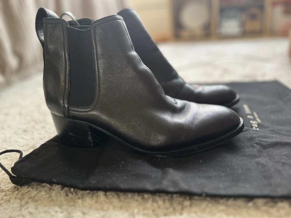 Rag & Bone Soft Leather Booties In Black Size: 36.5 (US 6.5) - Image 4 of 4