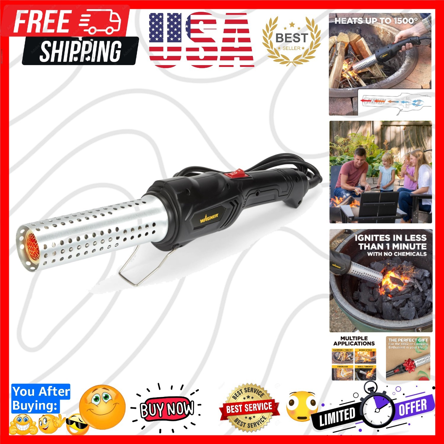 Electro-Torch C900085 Fire Starter, Charcoal Starter and Lighter, BBQ Smoker,...