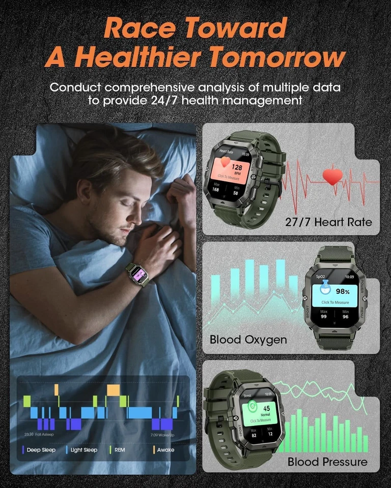 Reloj inteligente Bluetooth resistente para hombre: 50 m impermeable y seguimiento de la salud durante todo el día Foto 4 de 4