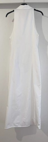 ZARA WHITE LAPEL COLLAR SLEEVELESS COTTON GABARDINE ZIPPED MIDI DRESS SIZE M NEW - Picture 6 of 9