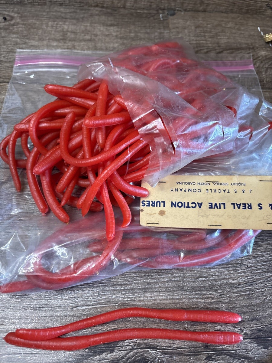 Rubber Worms Vintage J&S Tackle Company NC lot Red Over 1#