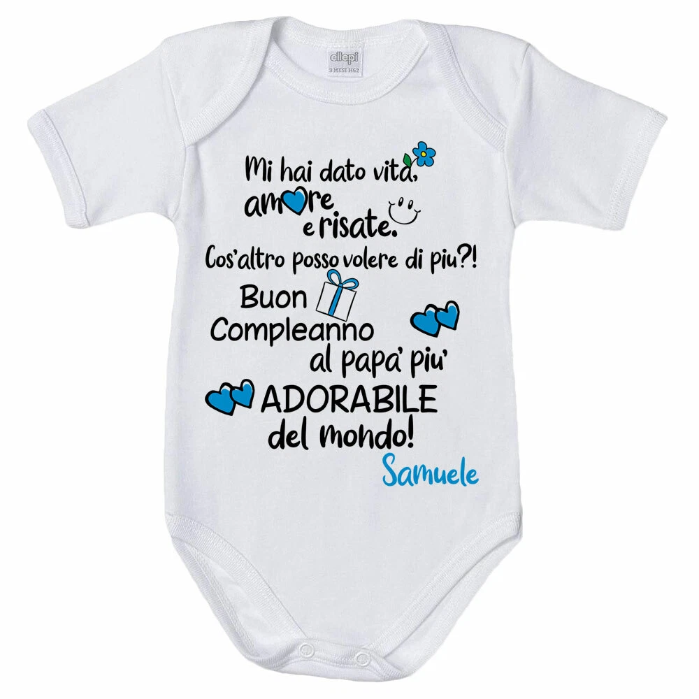 Body neonato personalizzato con nome buon compleanno al papà più adorabile  de