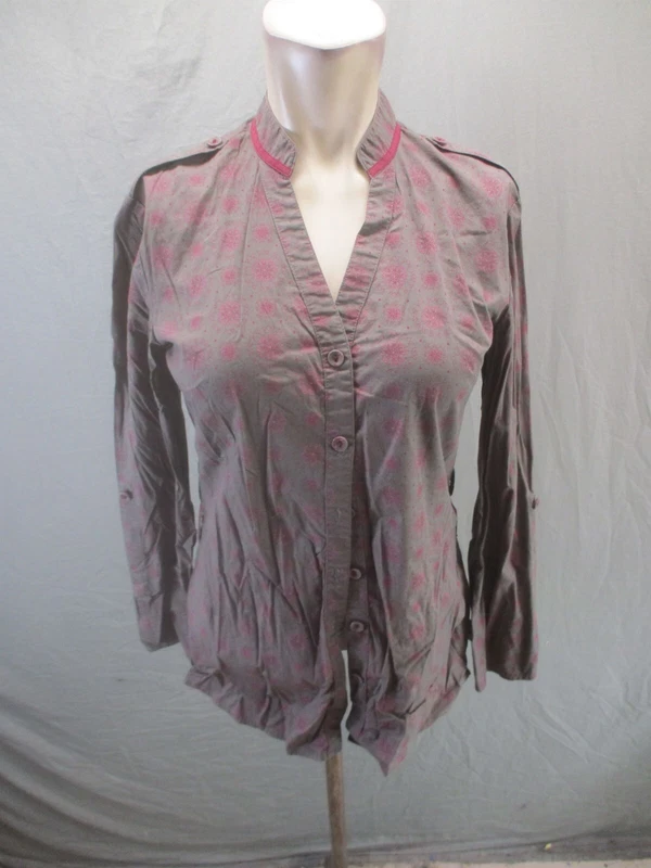 lole cotton blend v-neck long sleeve button up shirt