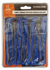 NEEDLE FILE SET RIFFLER 10PC 140mm VARIOUS SHAPES WITH POUCH - TOOLZONE KDPWW085