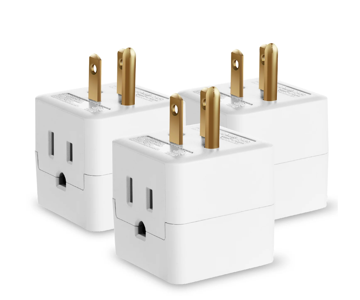 [3 PACK] 3 Outlet Extender Indoor Grounded AC Power Wall Tap Travel Adapter Plug