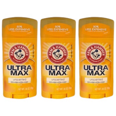(3 Pack) NEW Arm & Hammer Ultramax Unscented Antiperspirant Deodorant 2.60 Oz