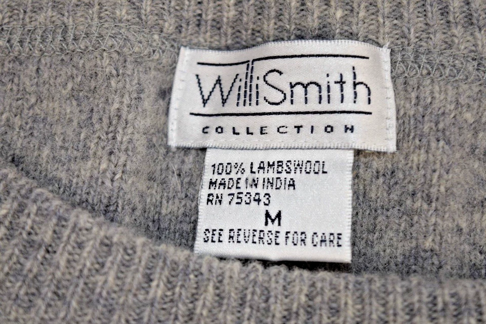 Suéter Vintage Willi Smith Talla M Años 80 Gris Lana de Cordero V Ribb Sudadera Estilo Foto 3 de 4