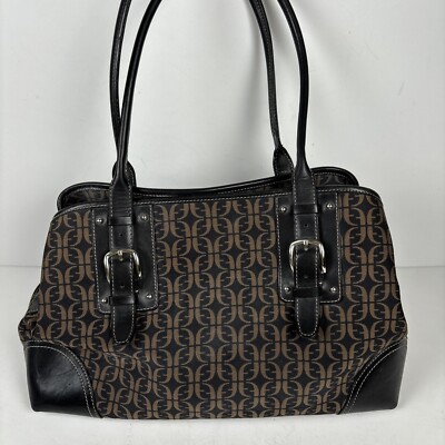 FOSSIL Vintage Black Brown Signature Canvas Handbag Shoulder