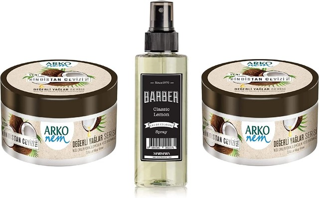 BARBER MARMARA Spray Lemon Cologne & 2 PCS Arko Cream Coconut Moisturising Body IR10844 BARBER MARMARA Spray Lemon Cologne & 2 PCS Arko Cream Coconut Moisturising Body IR10844