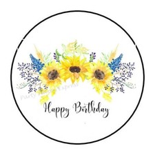 30 HAPPY BIRTHDAY SUNFLOWERS ENVELOPE SEALS LABELS PARTY FAVORS STICKERS 1.5"