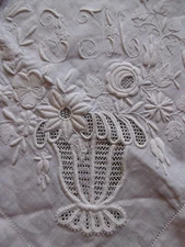 19th Century Wedding Handkerchief - Embroidered Linen