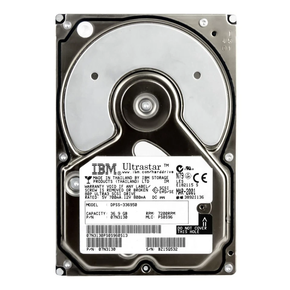 IBM ULTRASTAR 36LP 07N3130 DPSS-336950 36.9GB 7200U/Min SCSI U160 80-pin 3.5 " - Image 3 of 3