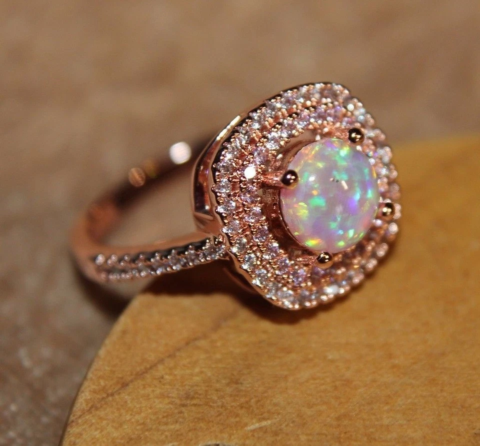 pink fire opal Cz ring 8.25 gemstone rose gold filled jewelry engagement band N - Image 4 of 4