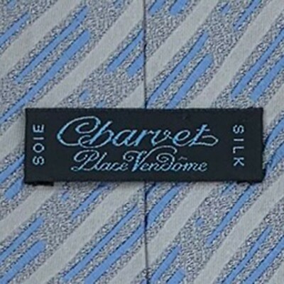 Charvet Place Vendome Tie- Silver Baby Blue Stripes 100% Silk