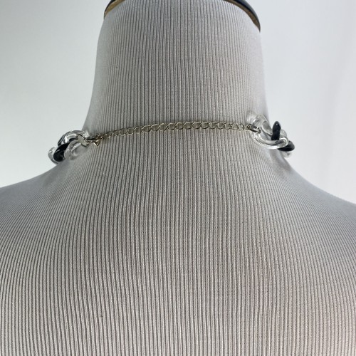 Necklace and stretch Bracelet Set Black Clear chain beads adjustable 80's 90's - Picture 4 of 11