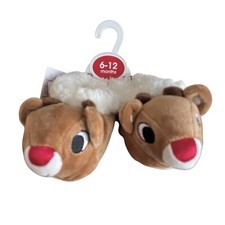 Rudolph The Red Nose Reindeer Plush Baby Christmas Slippers 6-12 Months NEW
