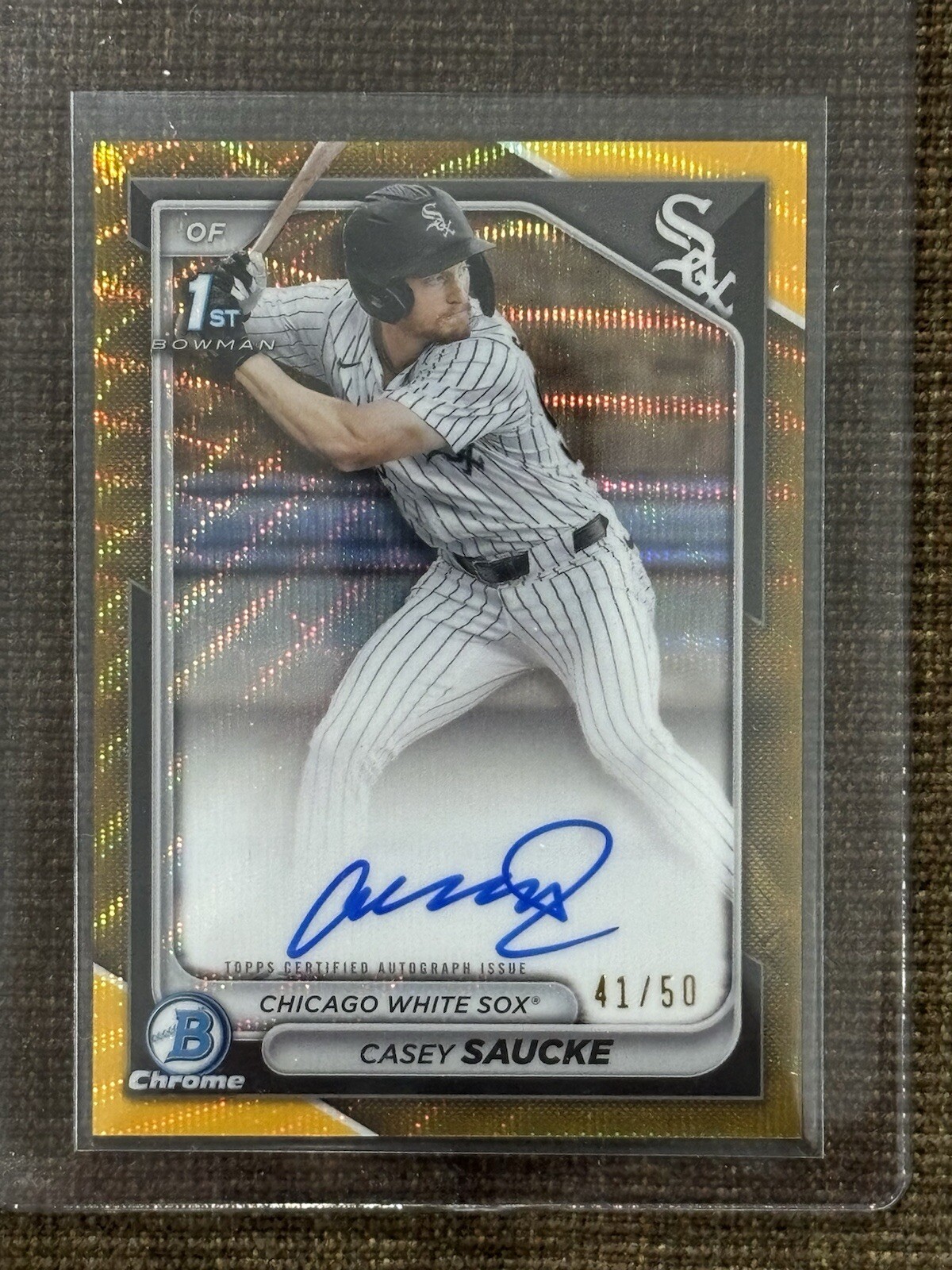 2024 Bowman Draft Chrome 1st Gold Wave Refractor Auto Casey Saucke 41/50