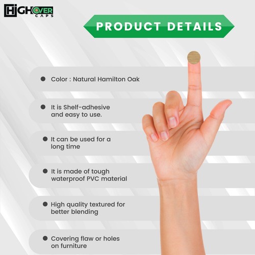 Self Adhesive Screw Hole Cover Caps, Oak Style, 700 Pieces/5 Sheets, 12mm - Picture 201 of 316