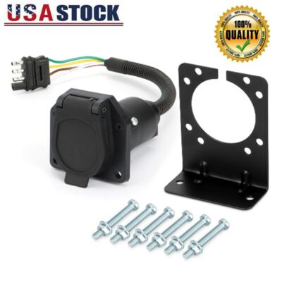 Flat 4 Pin to 7 Way Round RV Trailer Plug Adapter Camper Trucks Wiring Connector
