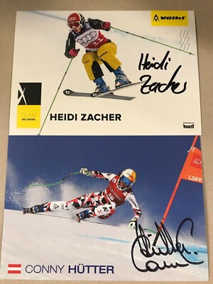 2 Autogramme Heidi ZACHER Ski Cross Deutschland + Conny Hütter Österreich xyz