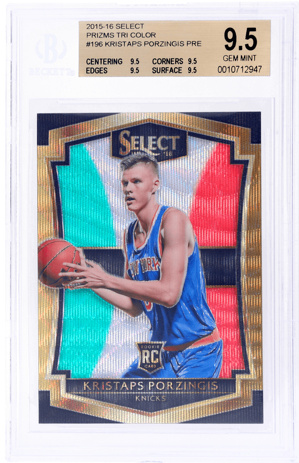 2015 Panini Select Kristaps Porzingis Tri Color Prizm #196 BGS 9.5 Rookie RC