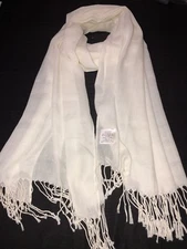 Creamy White SHAWL WRAP SCARF Fringed