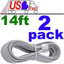 NEW 2 Pack Telephone Line Reverse Cord 14ft Cable RJ11 6P4C Wire DSL Fax Phone