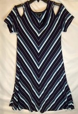 White House Black Market Dress V-neck Open Shoulder Blues Chevron Size Large