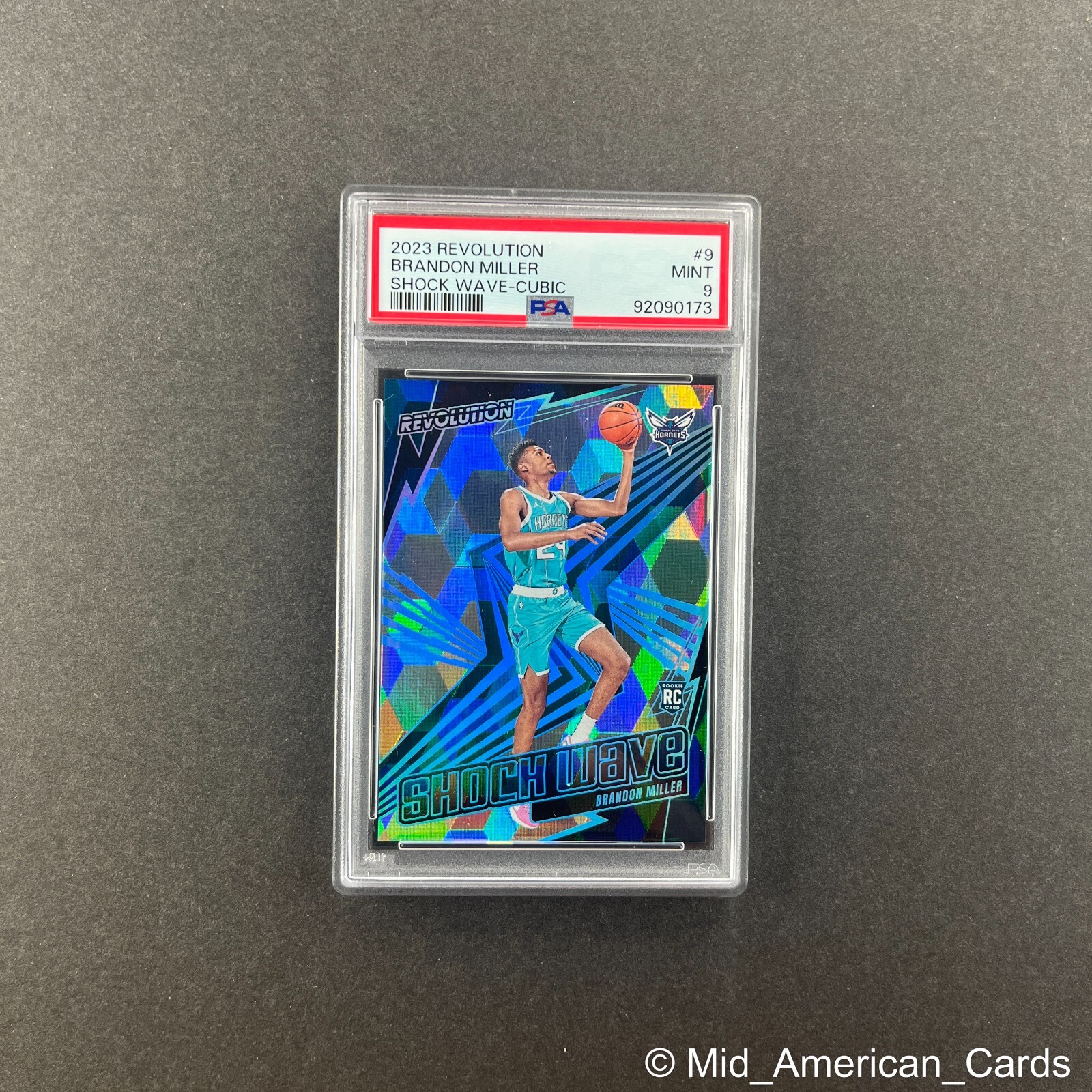 Brandon Miller 2023-24 Panini Revolution Shock Wave Cubic #9 Hornets /50 PSA 9
