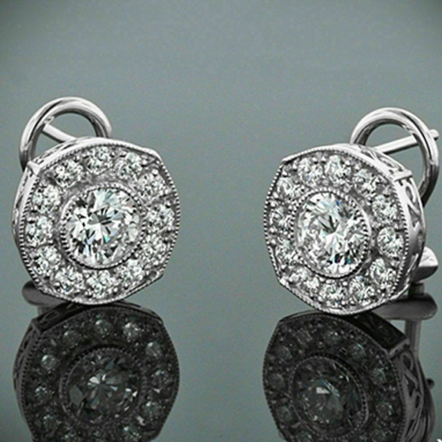 2 Ct Round Cut Diamond Omega Back Stud Earrings 14K White Gold Finish | eBay