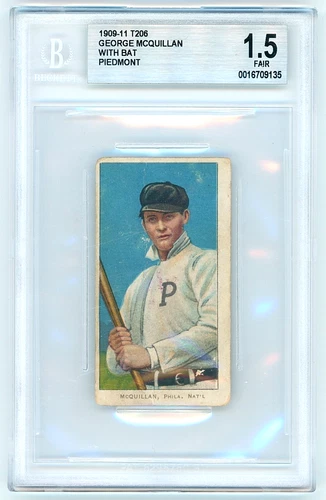 ⚾️ 1909-11 T206 Piedmont George McQuillan - POINTING FINGER BACK STAMP - BVG 1.5