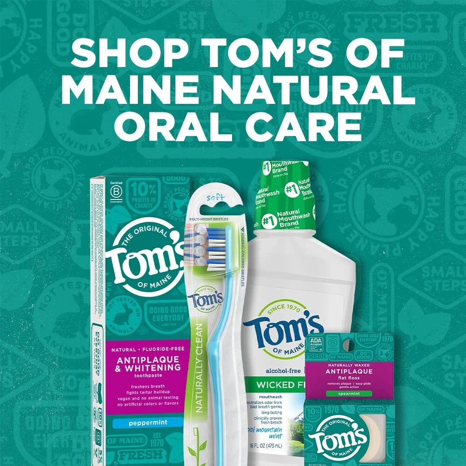 Hilo dental plano antiplaca encerado natural Tom's of Maine, menta verde, 32 yardas Foto 4 de 4