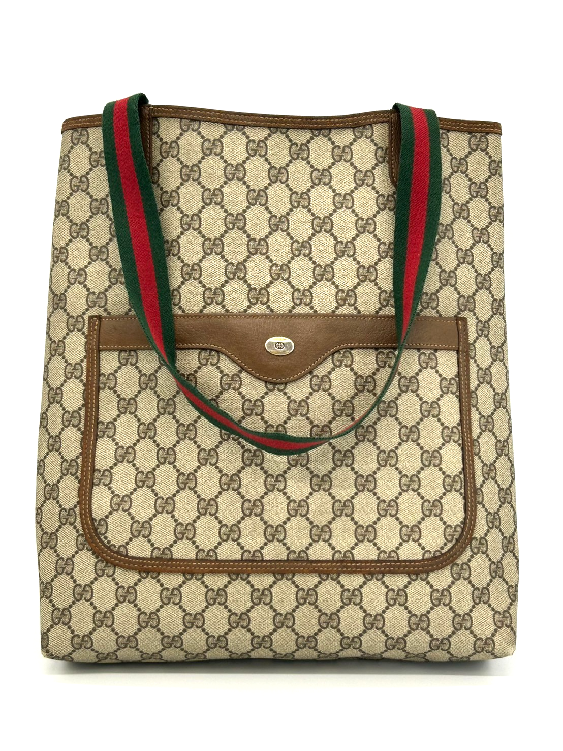 Vintage GUCCI Sherry Line GG PVC Leather Brown Tote Shoulder Bag Authentic