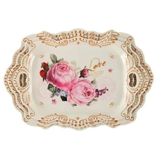 European Style Embossed Melamine Tray - Double-Sided Porcelain Tray 15 x 10in 